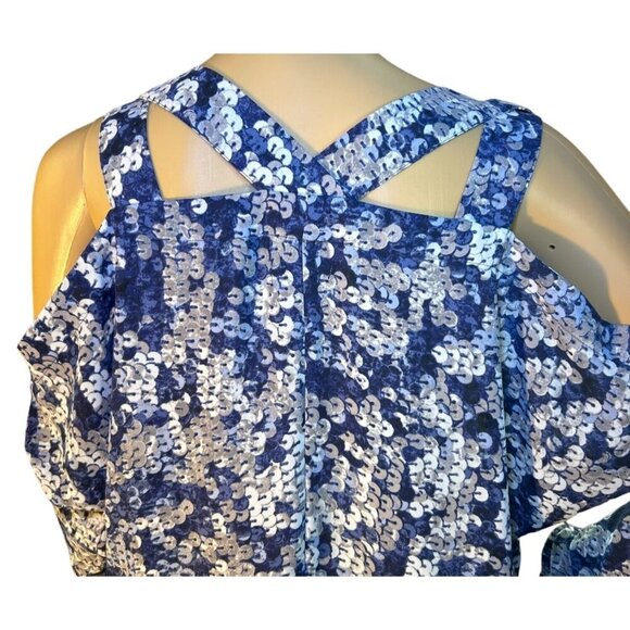 (5 for $25) Juicy Couture Sequin Patterned Sexy Cold Shoulder Top - Size Medium - Picture 3 of 9